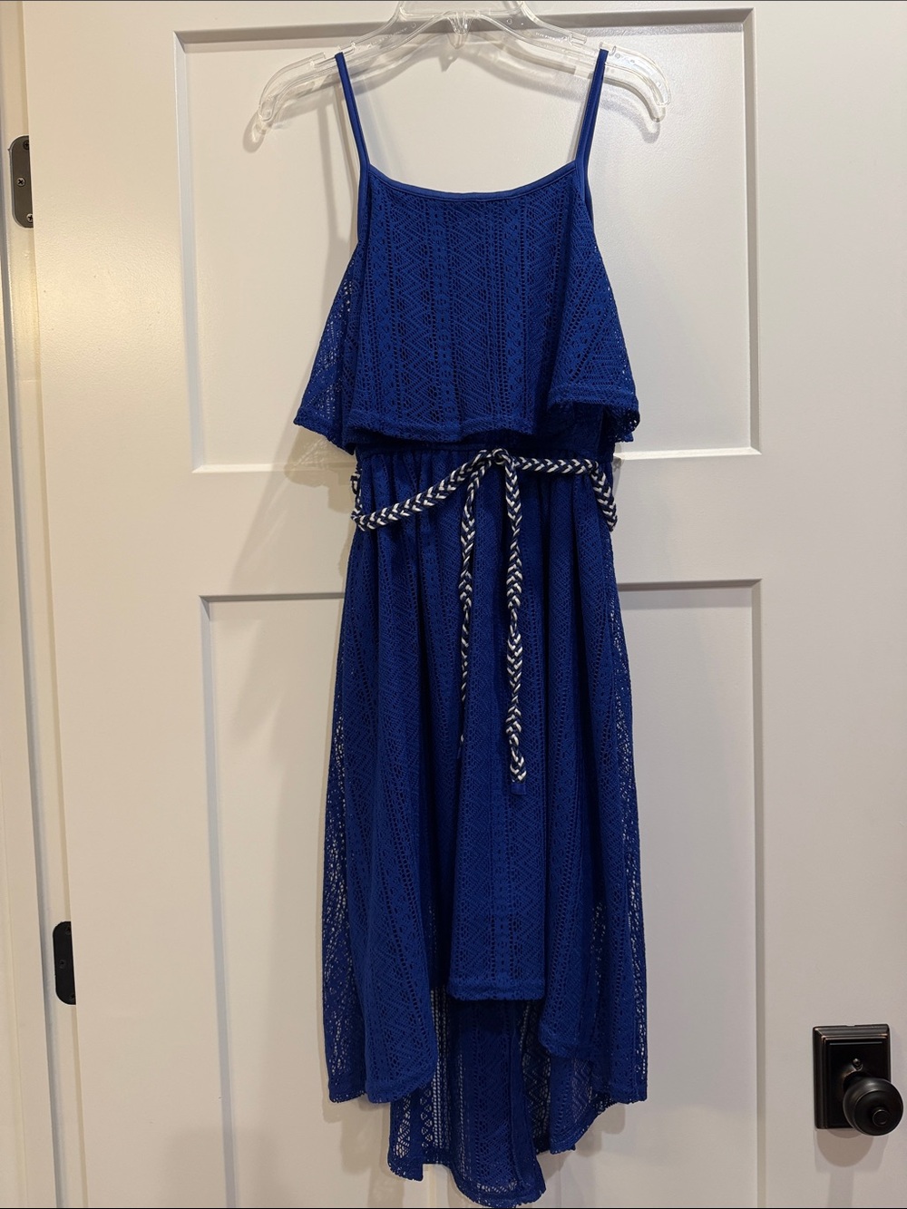 Girls' Royal Blue Lace High-Low Dress with Braided Belt Size 14